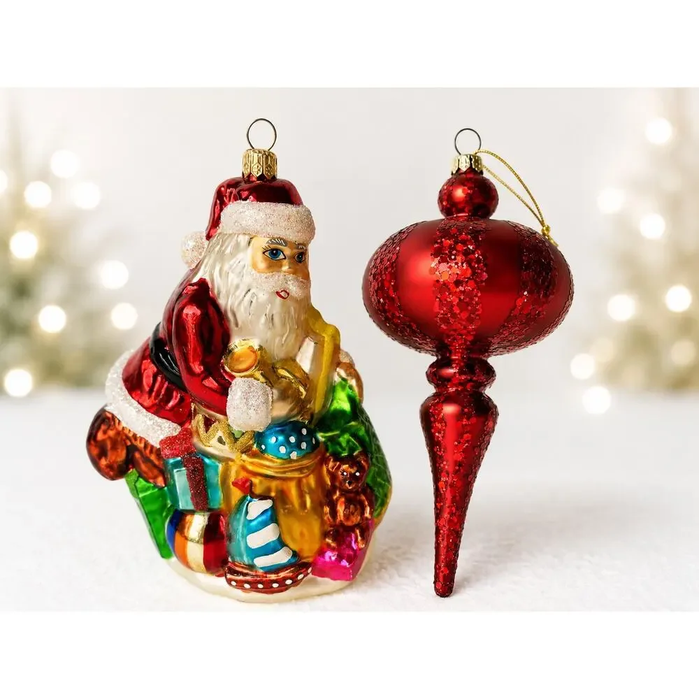 Christopher RADKO Santa Christmas Tree Hand Blown Glass Finial Spindal Ornament